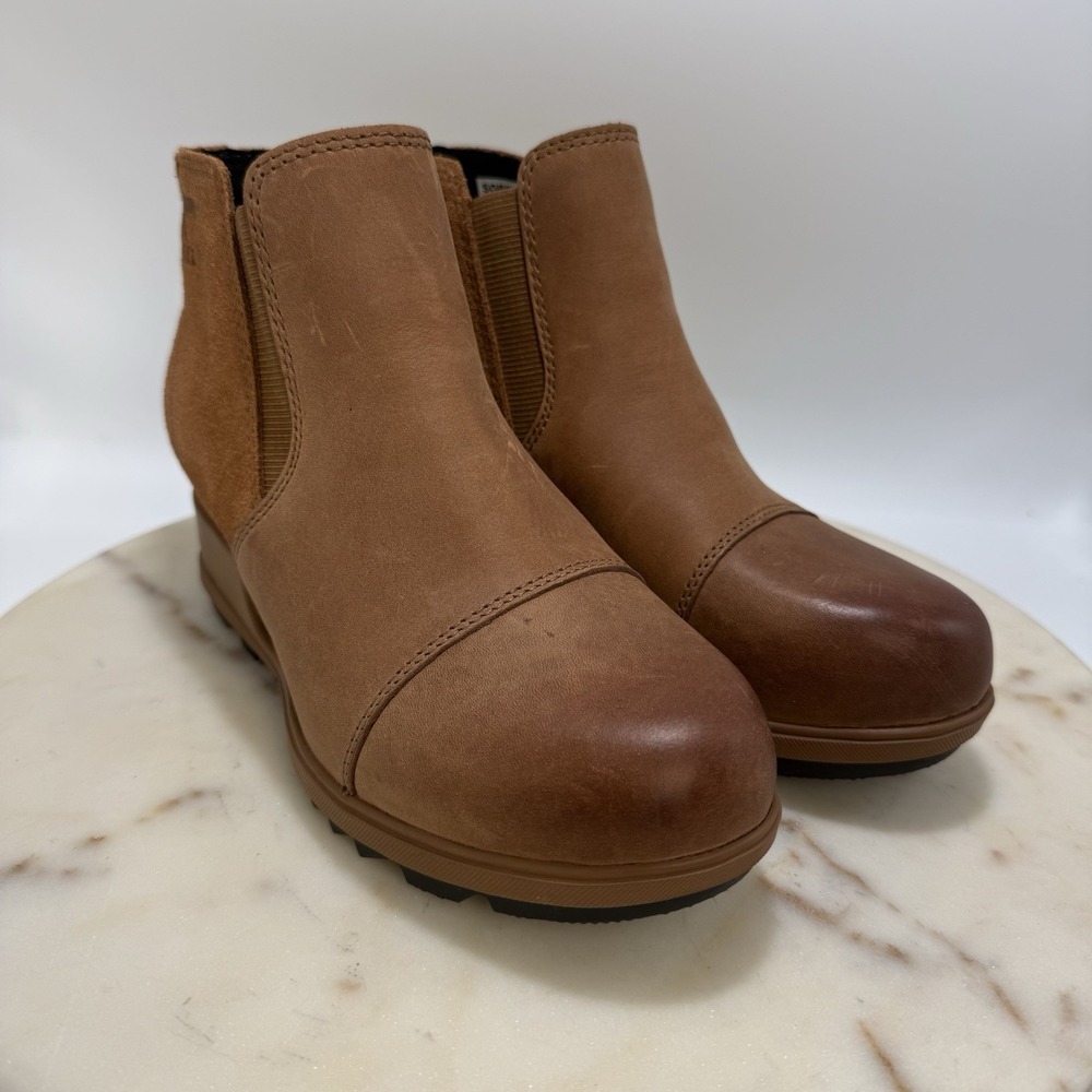 Sorel Womens 6 Evie Pull On Chelsea Brown Suede Waterproof Ankle Boots Round Toe